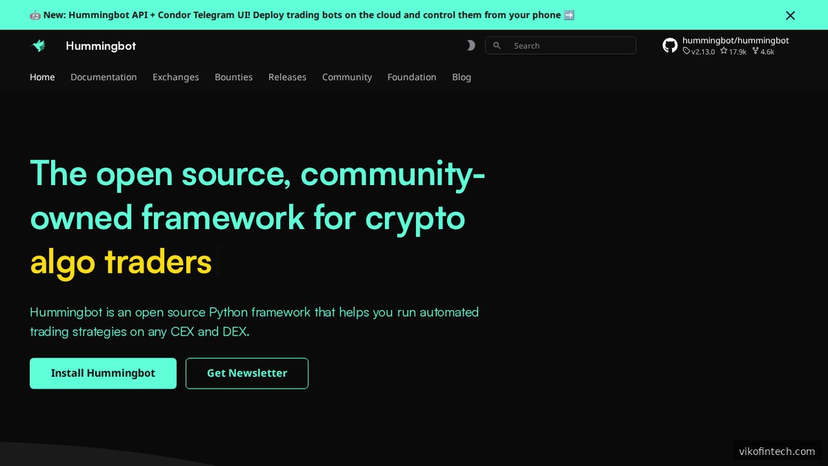 Hummingbot Homepage – Open-Source-Framework für automatisierten Krypto-Handel