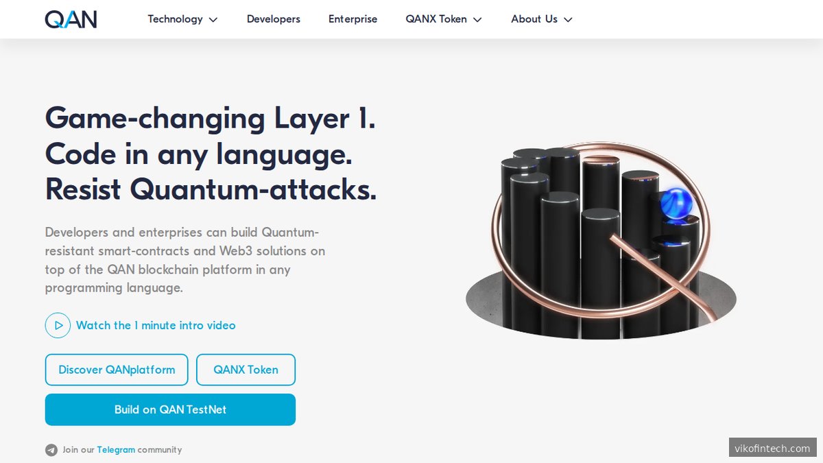 Startseite der QAN Platform – quantensichere Blockchain-Lösung für Unternehmen und Entwickler