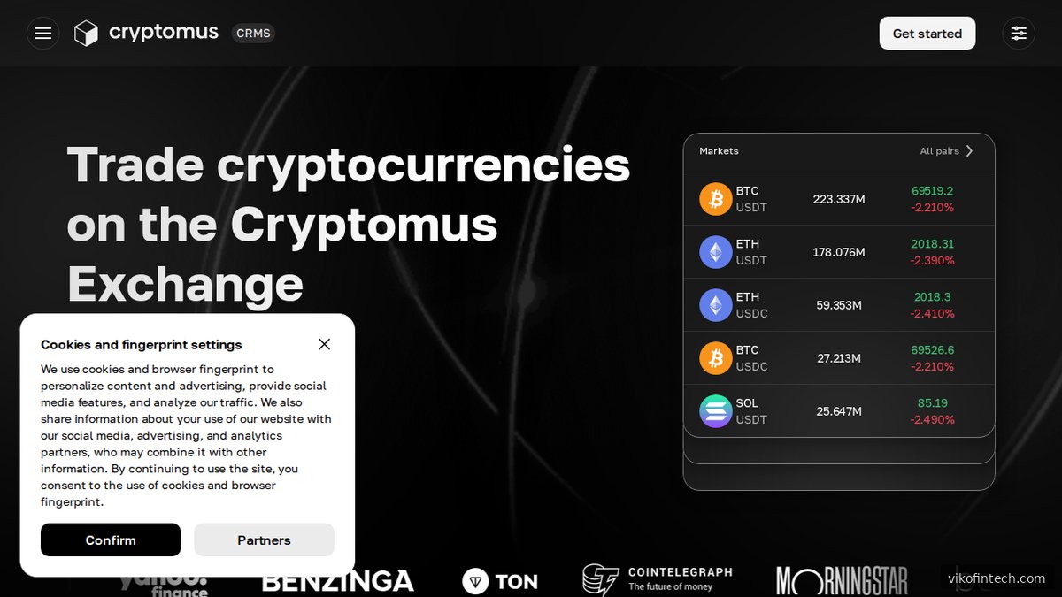 Screenshot der Cryptomus-Startseite mit Übersicht des Krypto-Payment-Gateway-Angebots