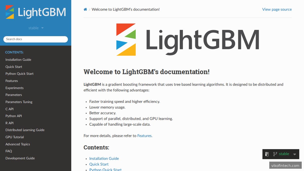 Offizielle LightGBM-Dokumentation auf lightgbm.readthedocs.io — Microsofts Open-Source-Framework für Gradient Boosting