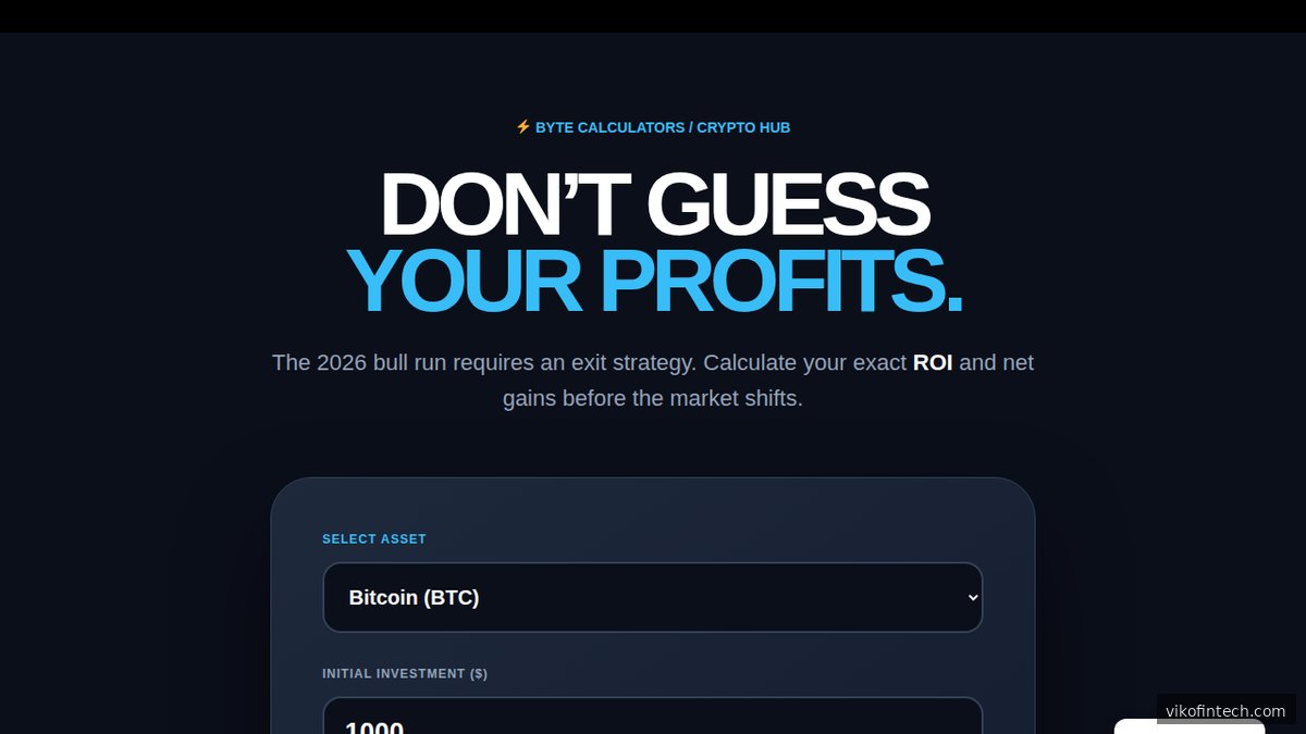 Startseite von bytecalculators.com mit dem kostenlosen Crypto Profit & DCA Simulator