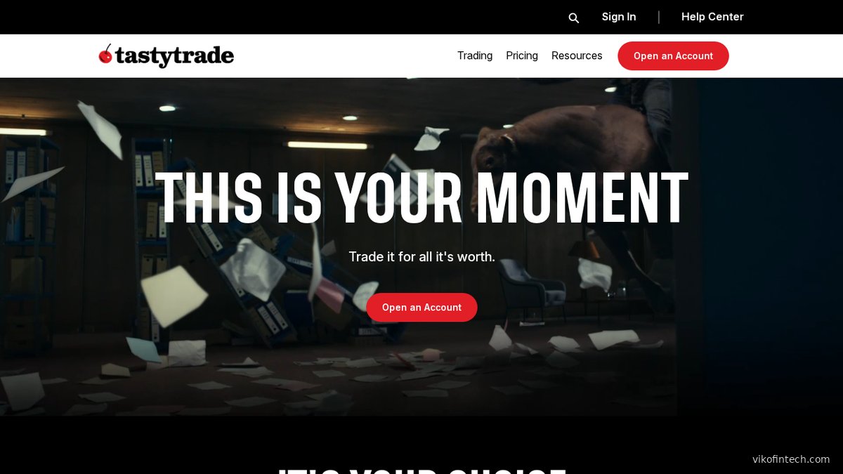 Tastytrade Website mit Übersicht der Broker-Angebote für Optionen und Futures