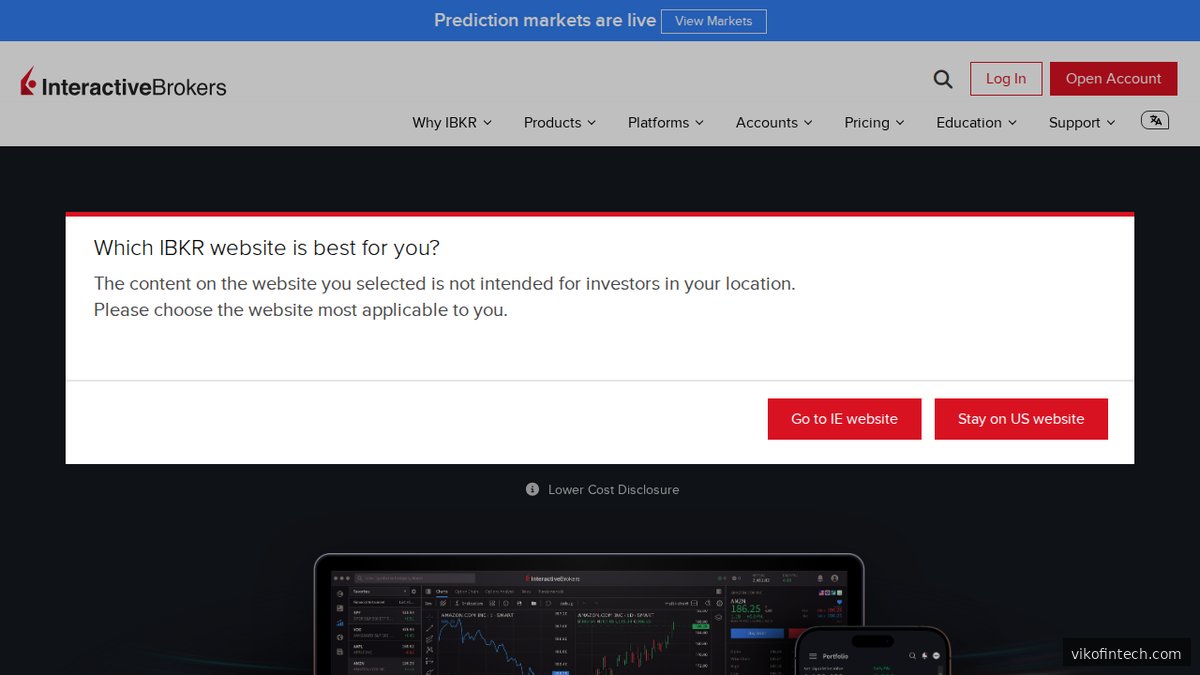 Interactive Brokers Website mit Übersicht der Handelsplattform und API-Angebote