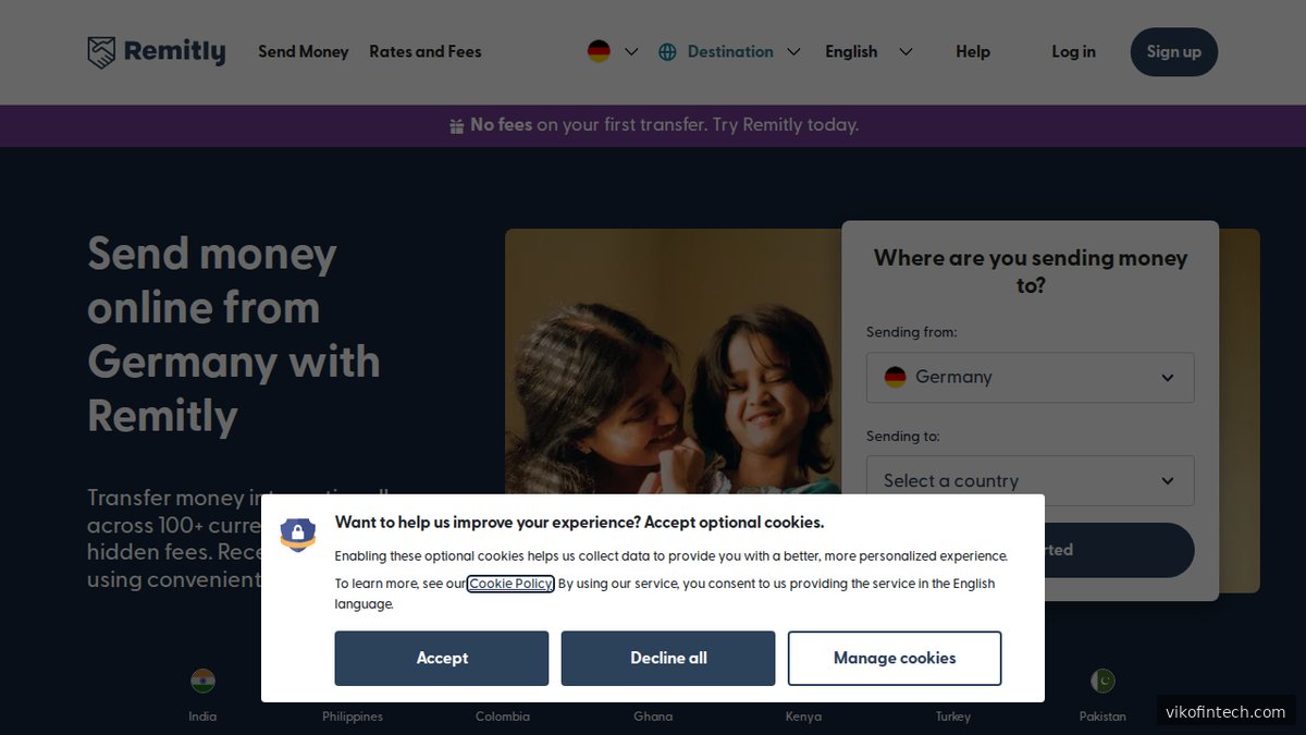 Remitly – Startseite der digitalen Remittance-Plattform