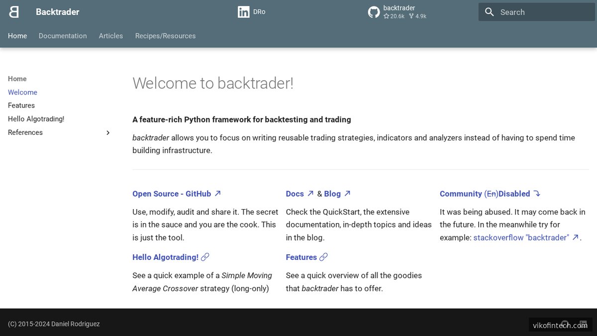 Backtrader – Startseite des etablierten Python-Backtesting-Frameworks