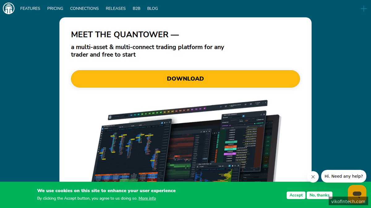 Quantower Handelsplattform – Startseite mit Übersicht der algorithmischen Trading-Funktionen